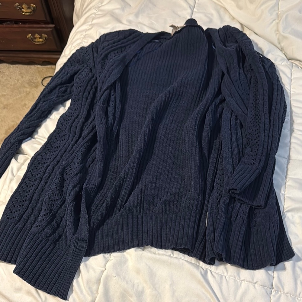 Terra & Sky Blue Cardigan Sweater with Textured Knit
